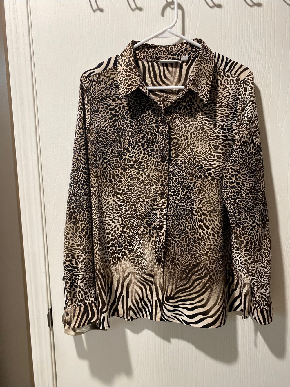 Susan Graver Animal Print Button Down Shirt Size 12 Animal Print Blouse